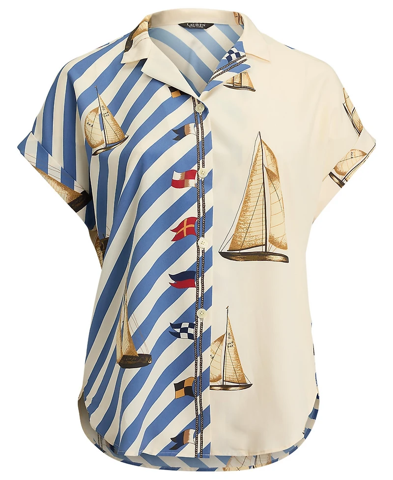 Lauren Ralph Plus Spread Collar Printed Shirt