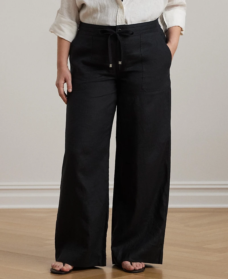 Lauren Ralph Plus-Size 100% Linen Wide-Leg Pants