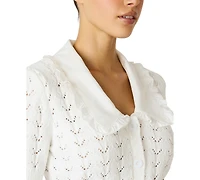 Steve Madden Women's Pointelle Ruffle Collared Cardigan