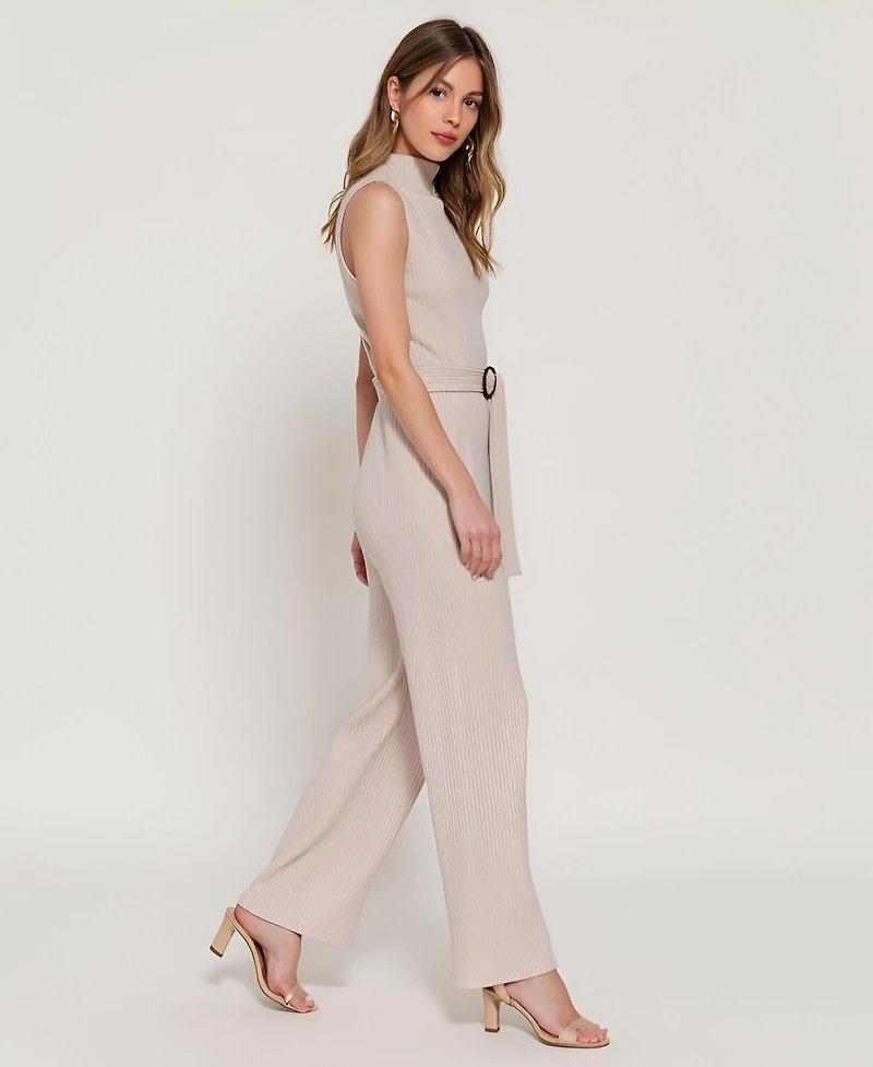 Modenaire Women's Eva Sleeveless Ribbed Knit Mock Neck Top and Wide-Leg Pants Set