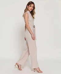 Modenaire Women's Eva Sleeveless Ribbed Knit Mock Neck Top and Wide-Leg Pants Set