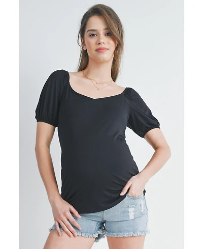 Hello Miz Maternity Short Sleeve Sweetheart Neck Puff Top