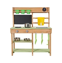 Slickblue Kids Outdoor Mud Kitchen Playset with Sink, Tank, and Cookware