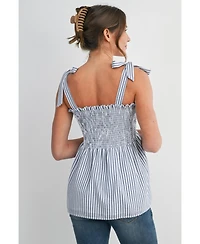 Hello Miz Maternity Striped Smocked Square Neck Tie Strap Top