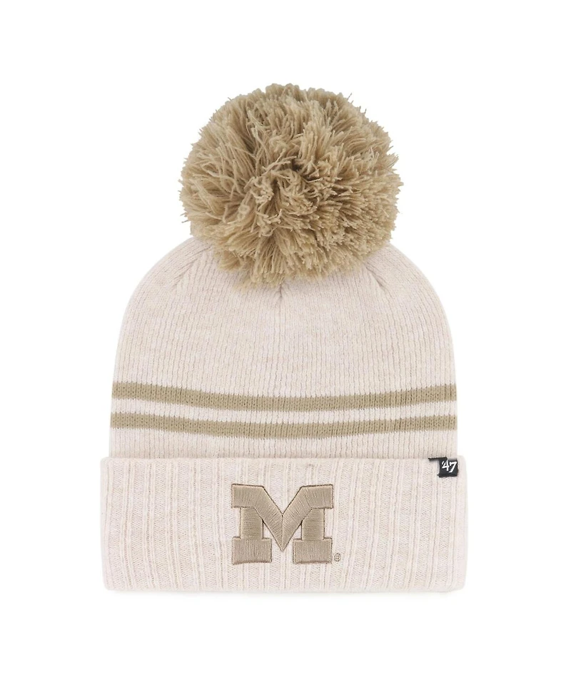 '47 Brand Women's Natural Michigan Wolverines Core Inline Latte Cuffed Knit Hat with Pom