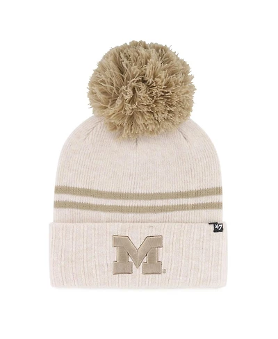 '47 Brand Women's Natural Michigan Wolverines Core Inline Latte Cuffed Knit Hat with Pom