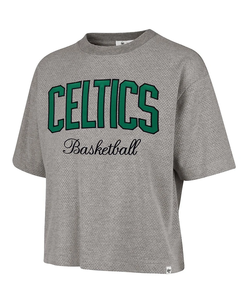 '47 Brand Women's Gray Boston Celtics Pivot Drop Needle Cropped T-Shirt