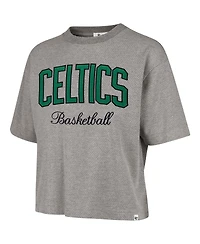 '47 Brand Women's Gray Boston Celtics Pivot Drop Needle Cropped T-Shirt