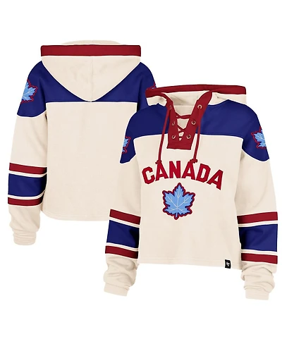 '47 Brand Women's Cream Hockey Canada Cropped Superior Lacer Hoodie