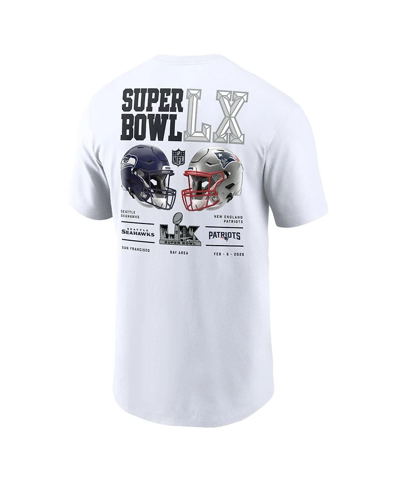 Nike Men's White New England Patriots vs. Seattle Seahawks Super Bowl Lx Dueling T-Shirt