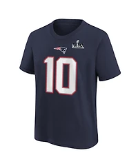 Nike Big Boys and Girls Drake Maye Navy New England Patriots Super Bowl Lx Patch Name Number T-Shirt