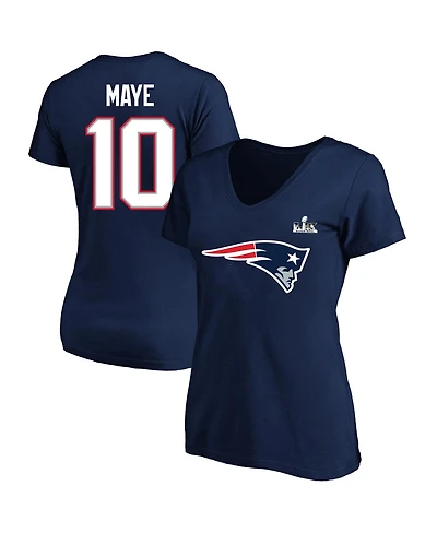 Fanatics Women's Drake Maye Navy New England Patriots Super Bowl Lx Patch Plus Size Name Number V-Neck T-Shirt