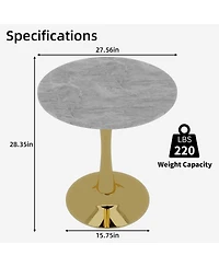 Streamdale Furniture Gold 27.6" Mid-Century Modern Coffee/Dining Table with Round Marble Top.