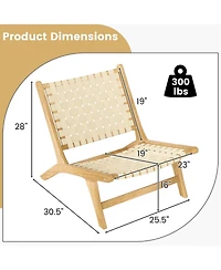 Gymax Teak Wood Patio Chair w/Webbing Seat & Backrest Mid-century Accent Chair