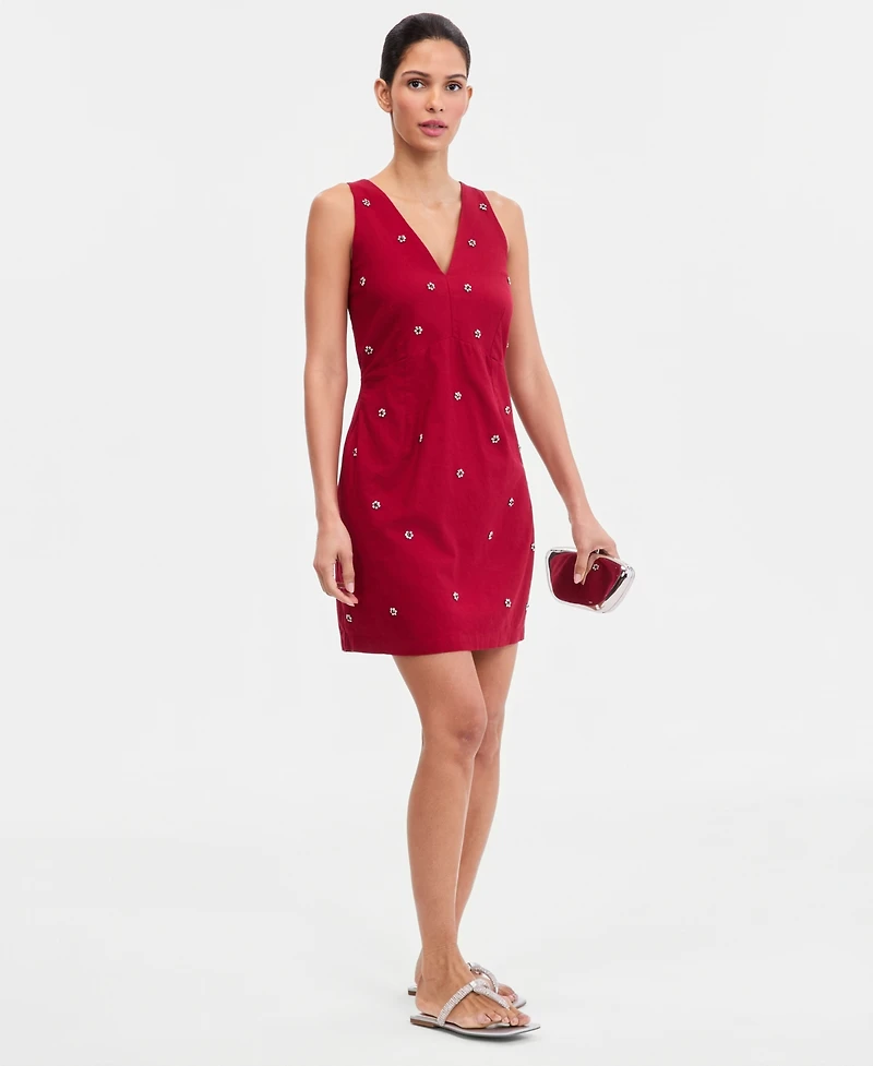 I.n.c. International Concepts Women's Sleeveless Embellished V-Neck Mini Dress, Macy's Exclusive