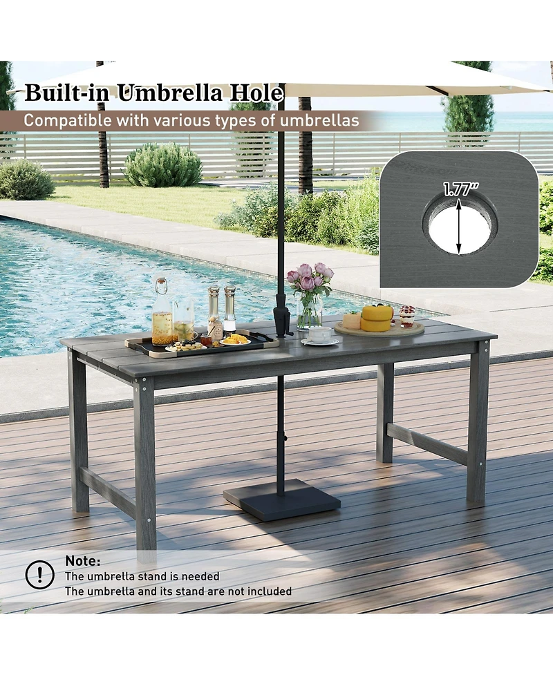 Gymax Hdpe Outdoor Dining Table for 6 Person 67'' Patio w/ Wood-Like Tabletop