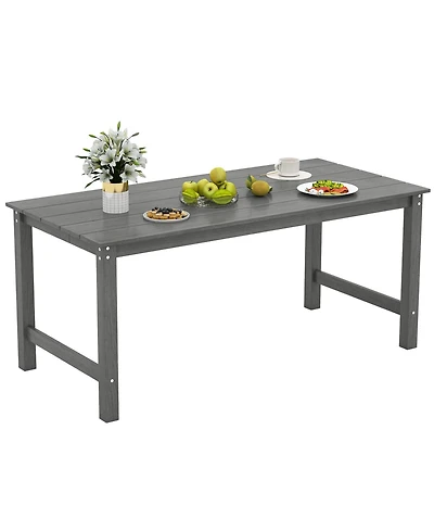 Gymax Hdpe Outdoor Dining Table for 6 Person 67'' Patio w/ Wood-Like Tabletop