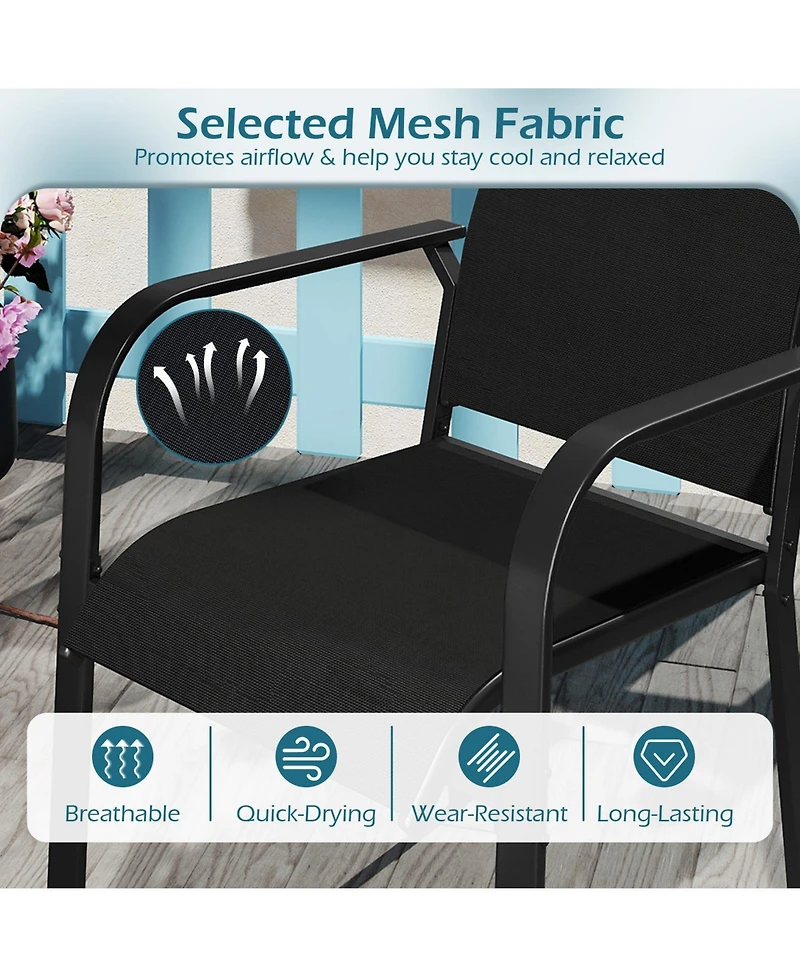 Gymax Patio Dining Chairs Set of w/Metal Frame Breathable Mesh Fabric Backrest