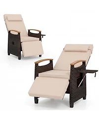 Gymax Set of 2 Patio Wicker Recliner Chair Rattan Lounge Chair w/ Adjustable Backrest&Footrest