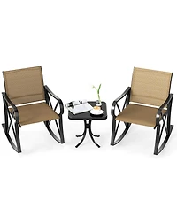 Gymax 3 Piece Patio Rocking Set 2 Chairs w/ Tempered Glass Side Table