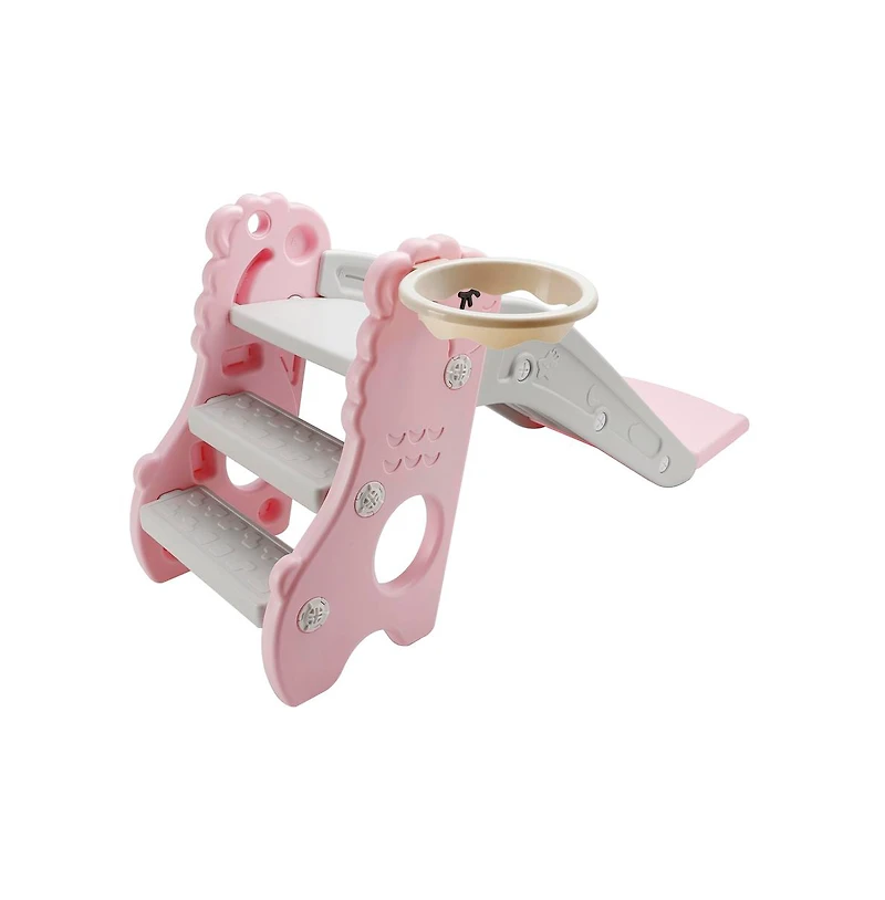 Bruce & Shark 3-in-1 Foldable Toddler Slide with Climb Basketball Hoop – Safe Triangle Structure