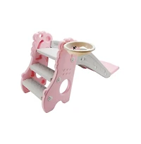 Bruce & Shark 3-in-1 Foldable Toddler Slide with Climb Basketball Hoop – Safe Triangle Structure