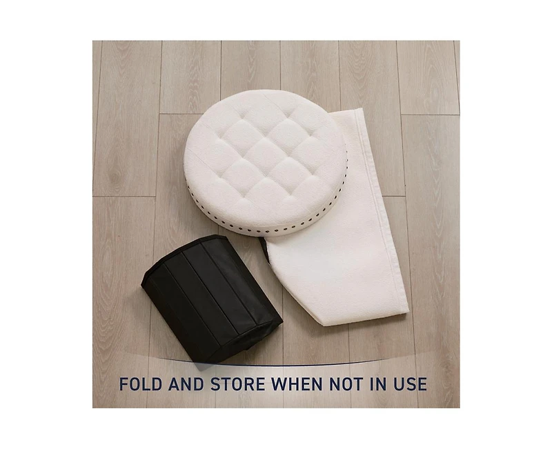 Ornavo Home Large 20" Round Collapsible Storage Ottoman with Nailhead Trim