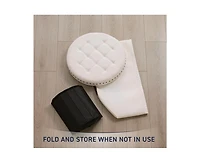 Ornavo Home Large 20" Round Collapsible Storage Ottoman with Nailhead Trim