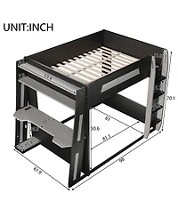 Streamdale Furniture Queen Size Wooden Gaming Bunk Bed with Desk, Usb & Led