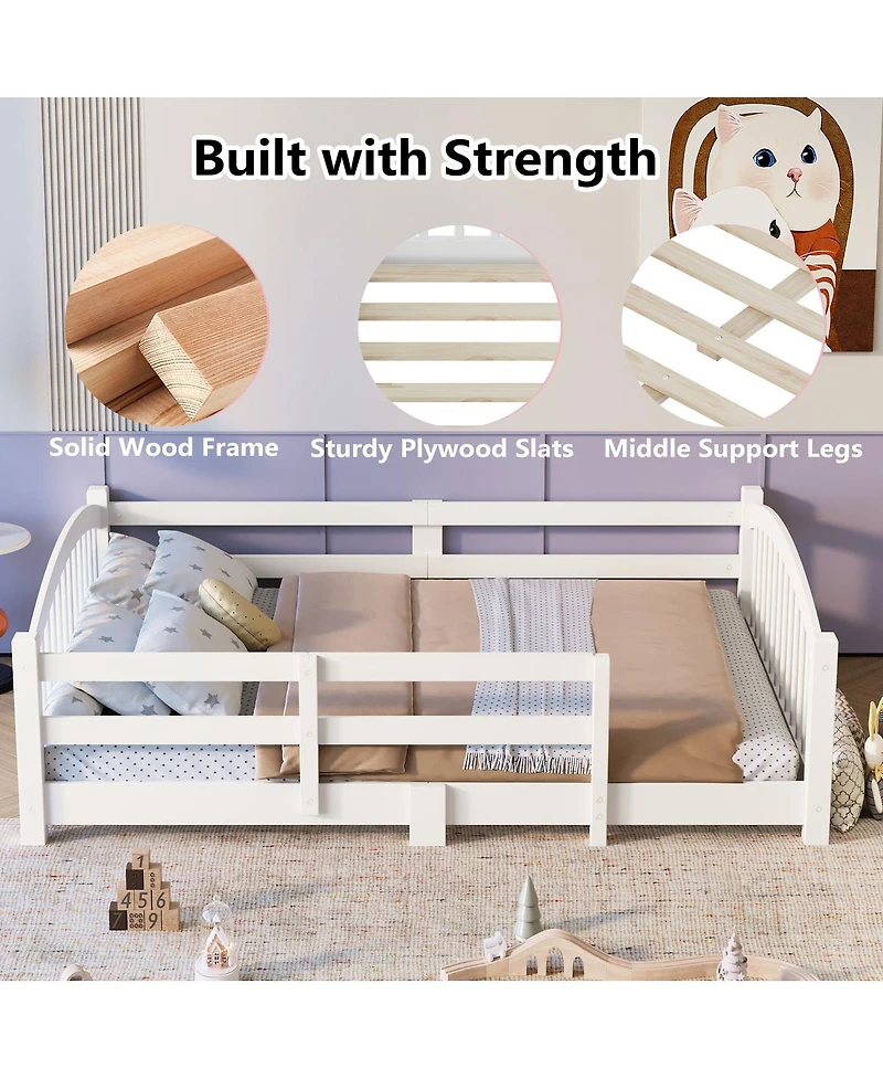 Streamdale Furniture Solid Wood Twin Montessori Floor Bed with Slats And Guardrails