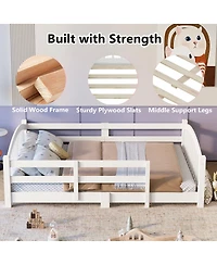Streamdale Furniture Solid Wood Twin Montessori Floor Bed with Slats And Guardrails