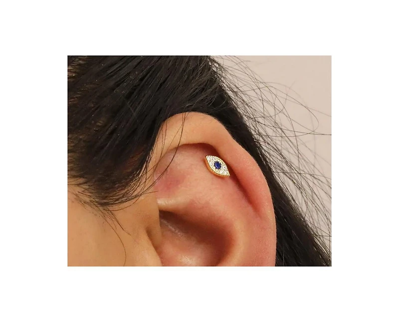 Curata Jewelry Solid 14k Yellow Gold 18G Cubic Zirconia Evil Eye Cartilage Labret Piercing
