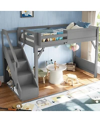 Streamdale Furniture Twin Loft Bed with Wardrobe, Storage, Shelves, Guardrails & Stairs