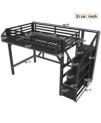 Streamdale Furniture Twin Xl Loft Bed with Storage Stairs, Shelves, Wardrobe, Usb & Led Lights