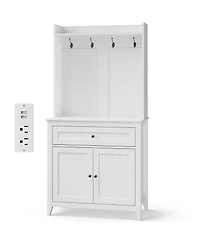 gaomon Kitchen Pantry Storage Cabinet with Outlet,with Microwave Shelf & 4 Hooks, Door Shelves & Drawer