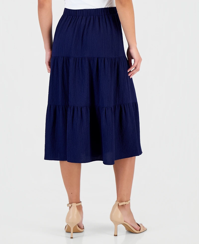 Anne Klein Essentials Petite Pull-On Tiered Midi Skirt