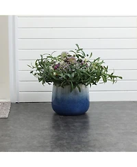LuxenHome Decorative Blue Ombre Planter, 11.61" Round Ceramic Pot for Tabletop or Patio