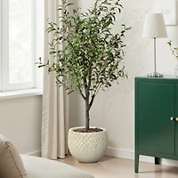 LuxenHome Antique Off-White 14.17" Round Planter, Deep-to-Light Gradient Texture, Tapered Design