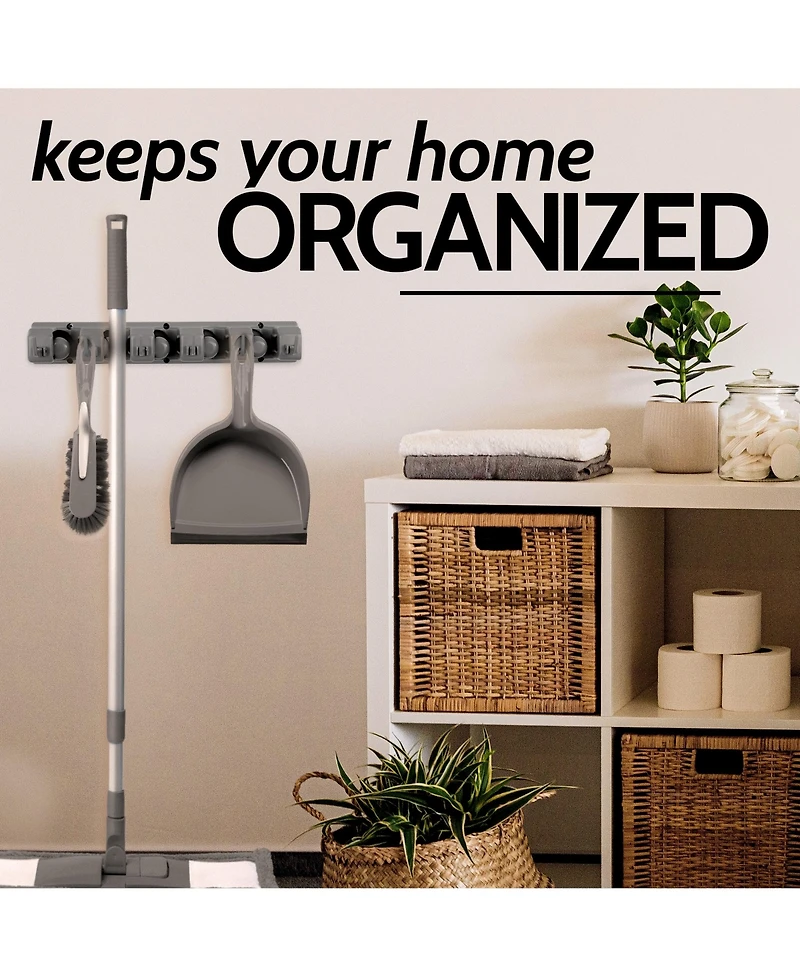Wall Mount Mop Holder and Broom Hanger (5 Slots)