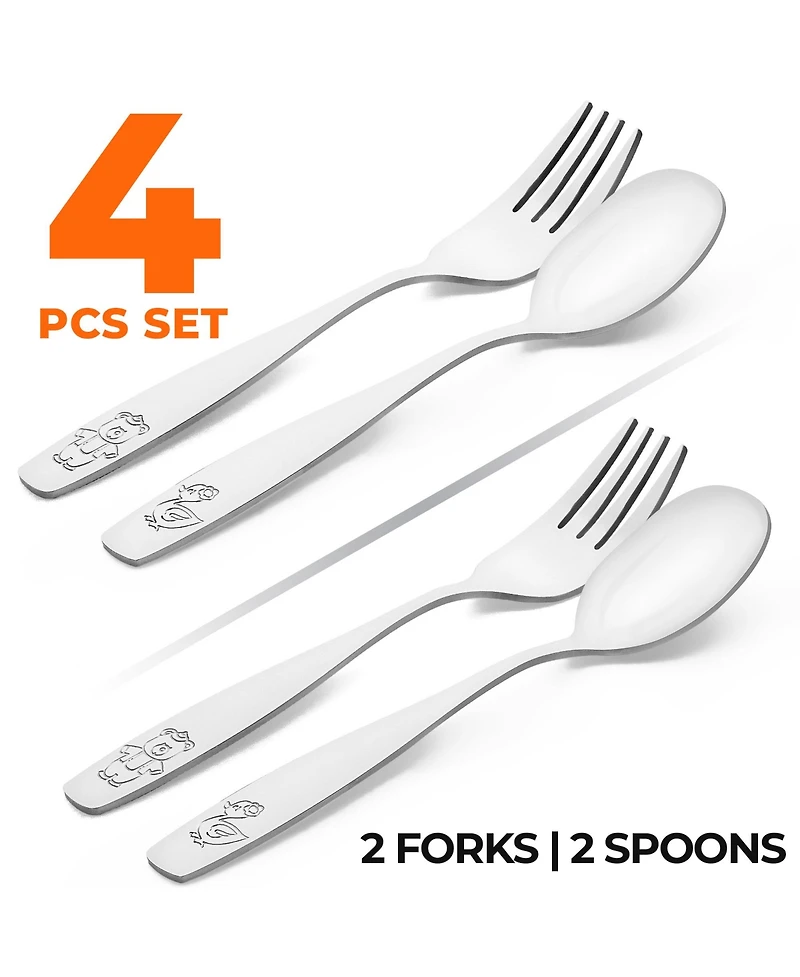 Zulay Kitchen 4 Pieces Toddler Utensils - Kids Stainless Silverware Set