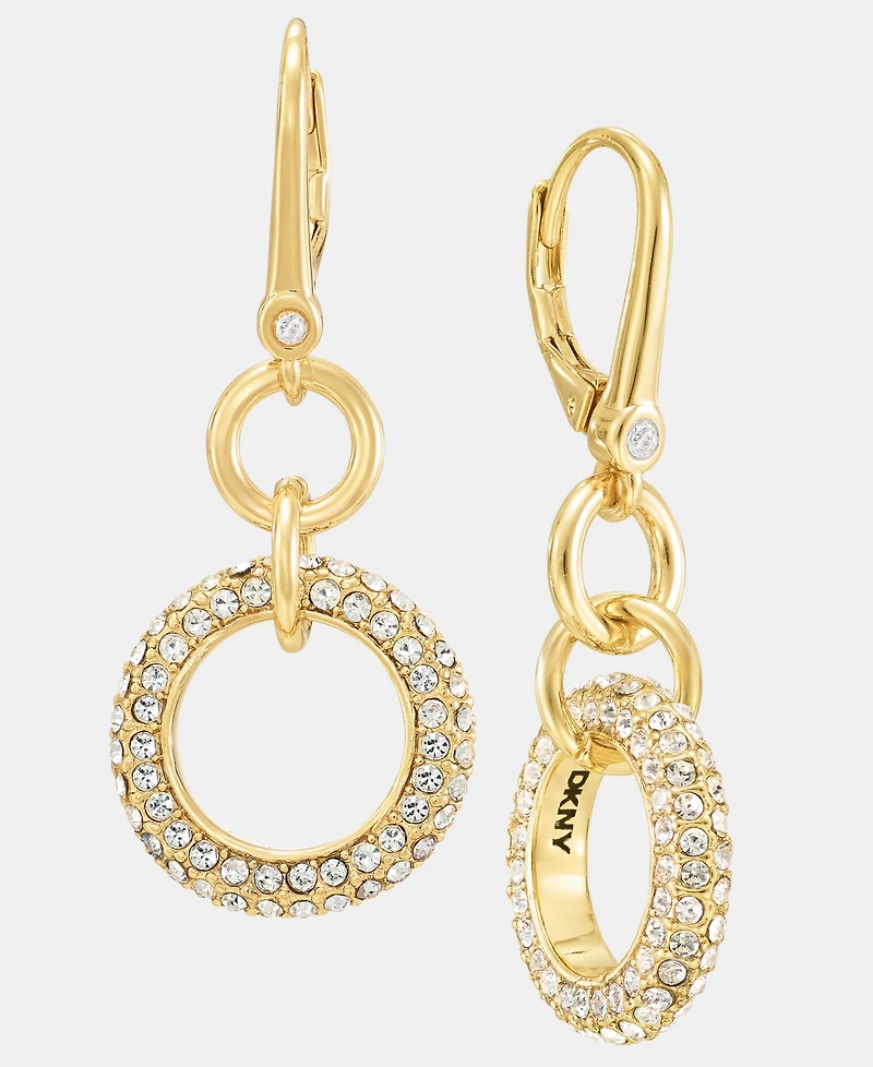 Dkny Gold-Tone Crystal Pave Circle Double Drop Earrings