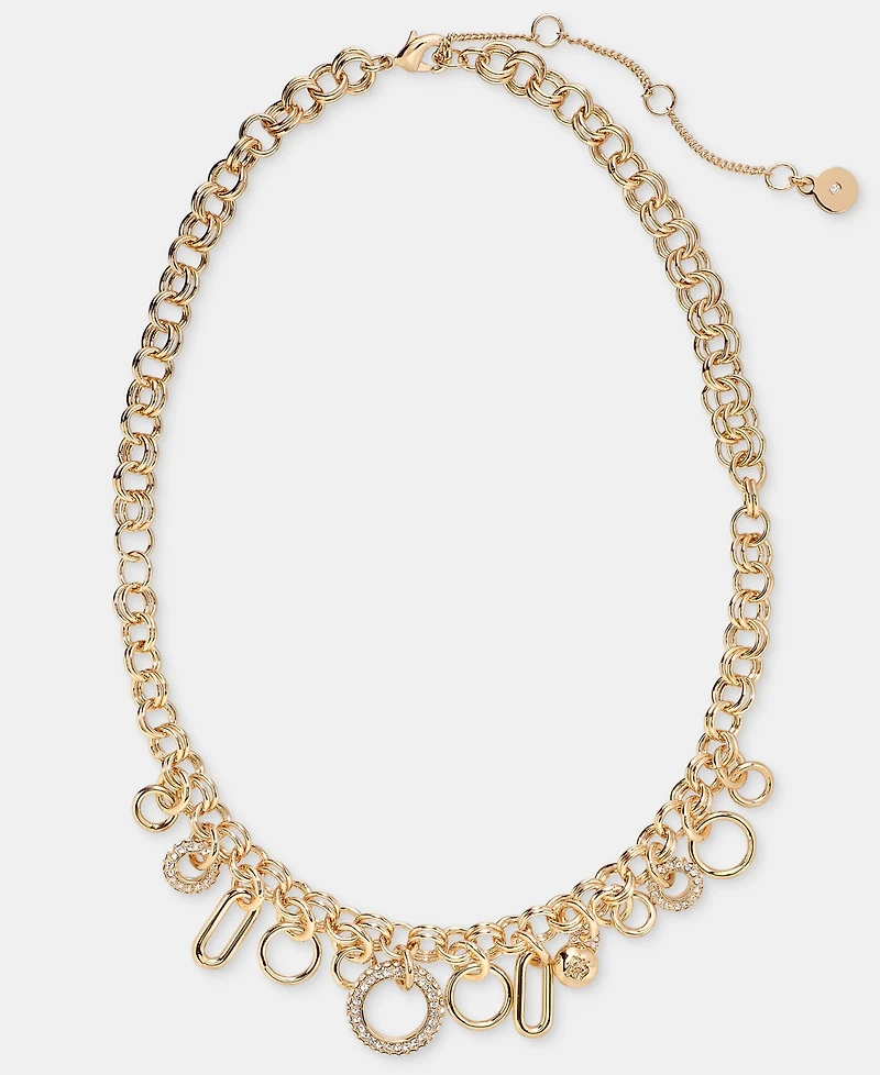Dkny Crystal Logo Charm 16" Statement Necklace