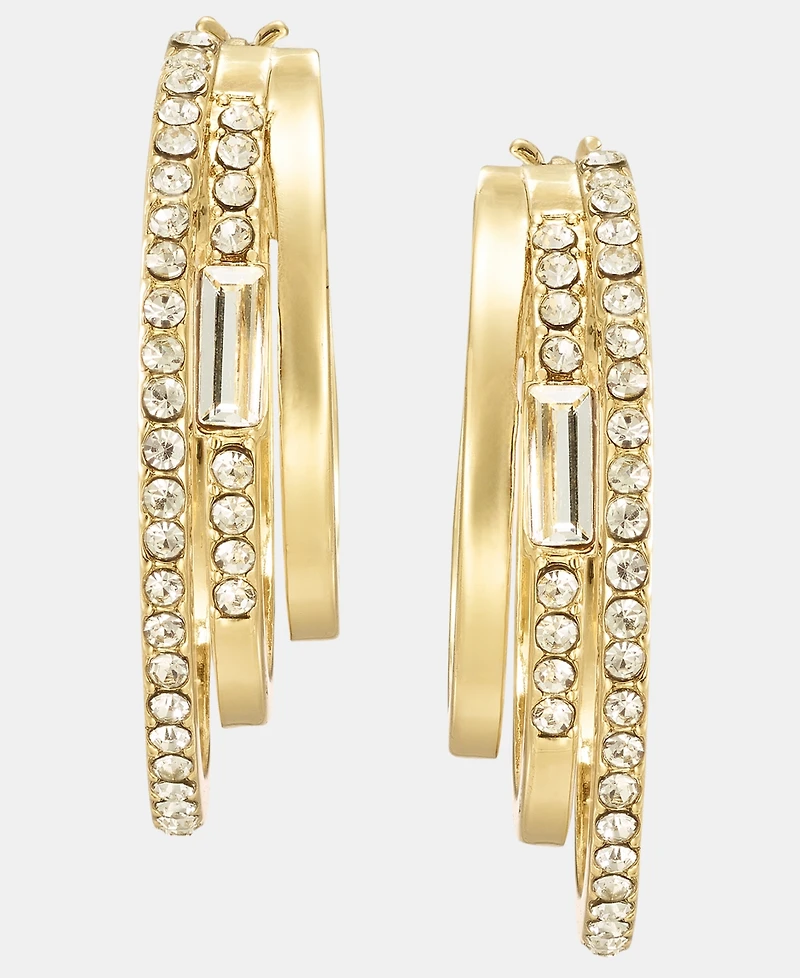 Dkny Gold-Tone Crystal Three-Row Pave Split Hoop Earrings