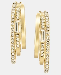 Dkny Gold-Tone Crystal Three-Row Pave Split Hoop Earrings