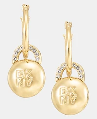 Dkny Crystal Logo Pave Drop Hoop Earrings