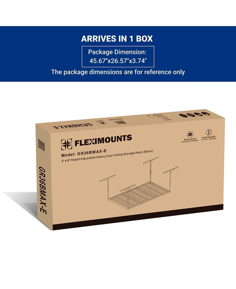 Fleximounts Max Series 36 in. W x 72 in. D Heavy Duty Ceiling Mounted Garage Rack