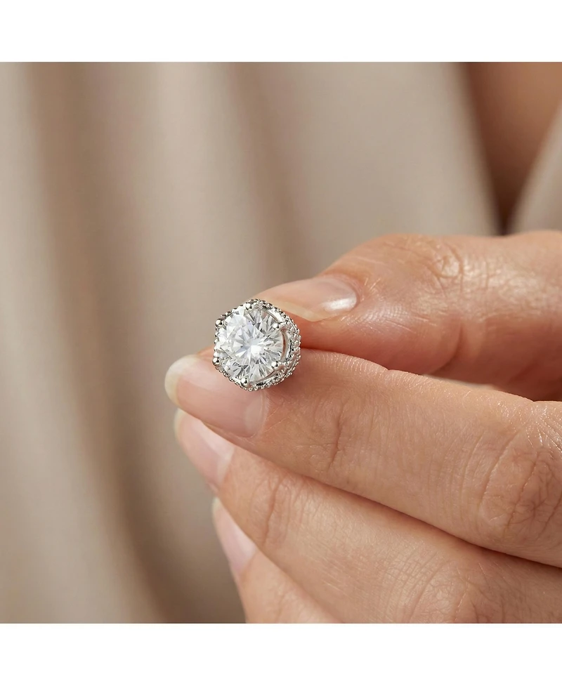 Sterling Silver White Gold Plated Round-cut Cubic Zirconia Stone stud Earring