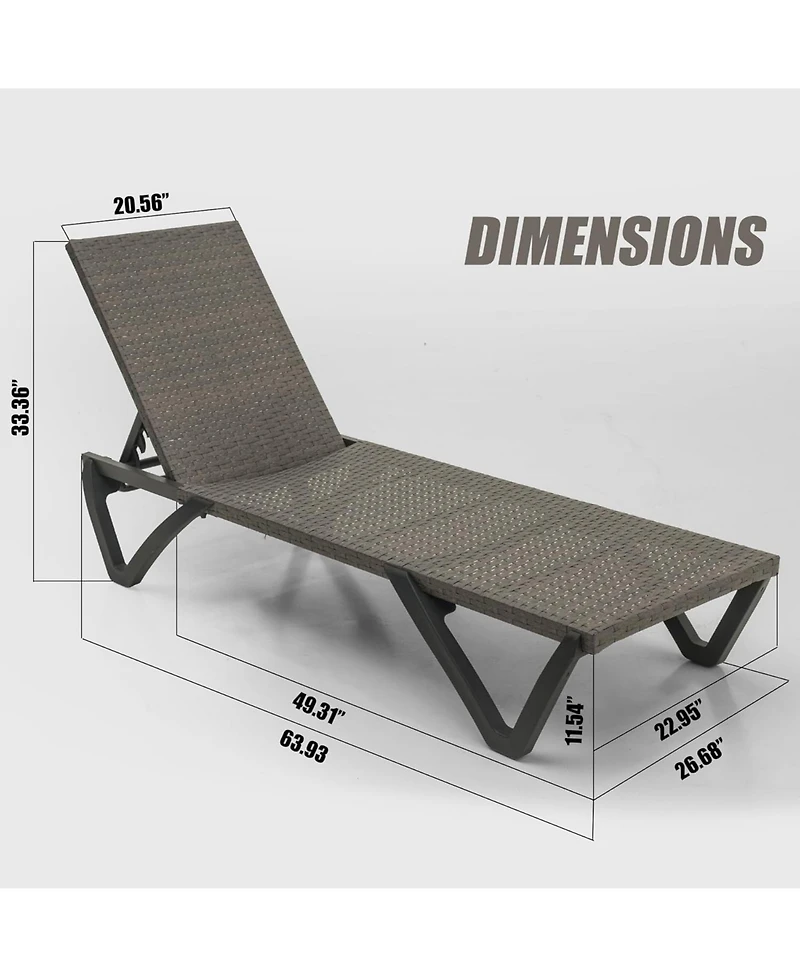 Clihome Pool Lounge Chairs Set of 2, Wicker Adjustable Outdoor Chaise Lounge with Wheels, Poolside Chairs