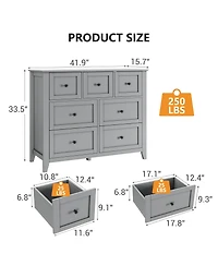 gaomon Dresser with 7 Deep Drawers for Bedroom, Farmhouse Wood Storage Chest with Gold Handles