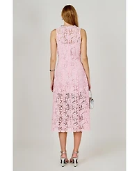 endless rose Women's Rhinestone Bow Detailed Lace Sleeveless Midi Dress